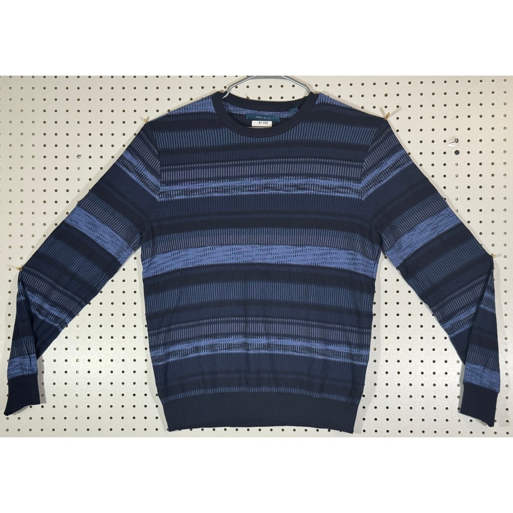 Perry Ellis Mens Blue Striped Crew Neck Cotton Modal Knit Sweater Large PS52927